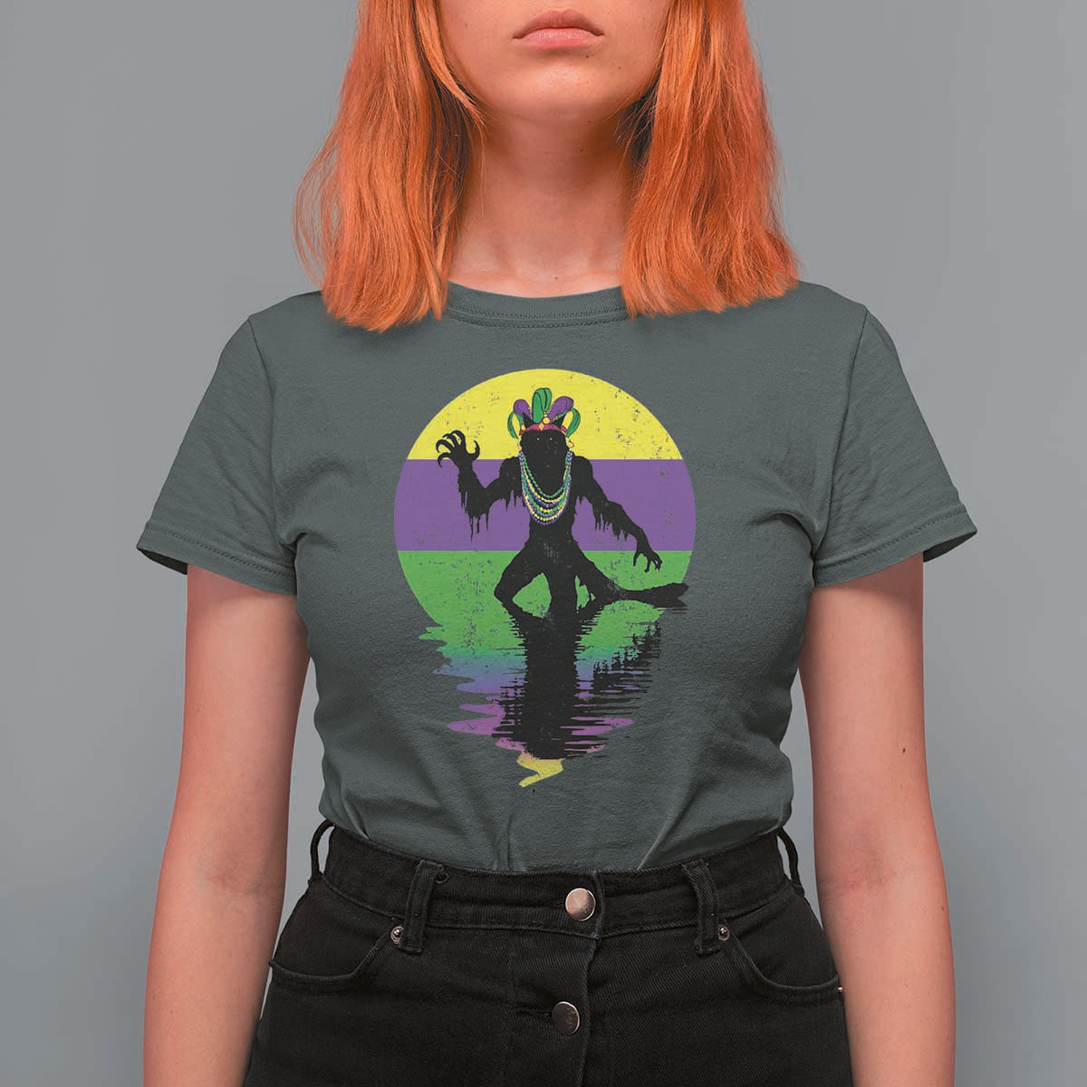 Funny Mardi Gras Rougarou T Shirt For Women Beads Carnival Cryptids Of Louisiana