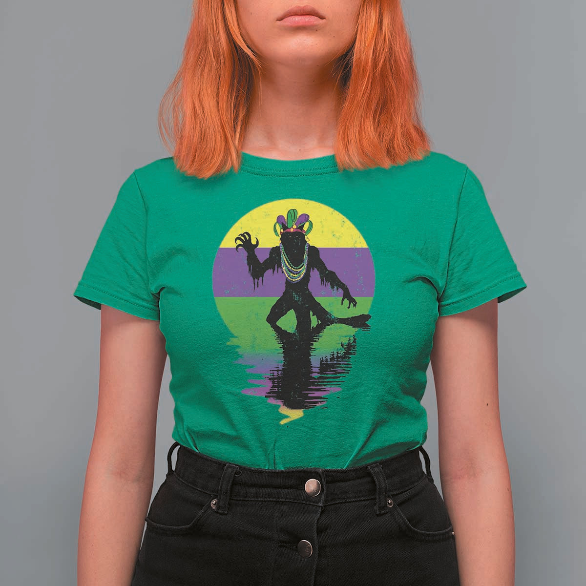 Funny Mardi Gras Rougarou T Shirt For Women Beads Carnival Cryptids Of Louisiana