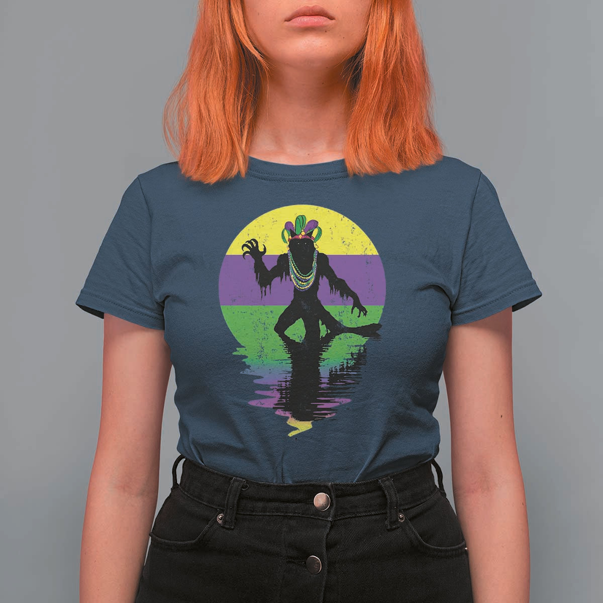 Funny Mardi Gras Rougarou T Shirt For Women Beads Carnival Cryptids Of Louisiana