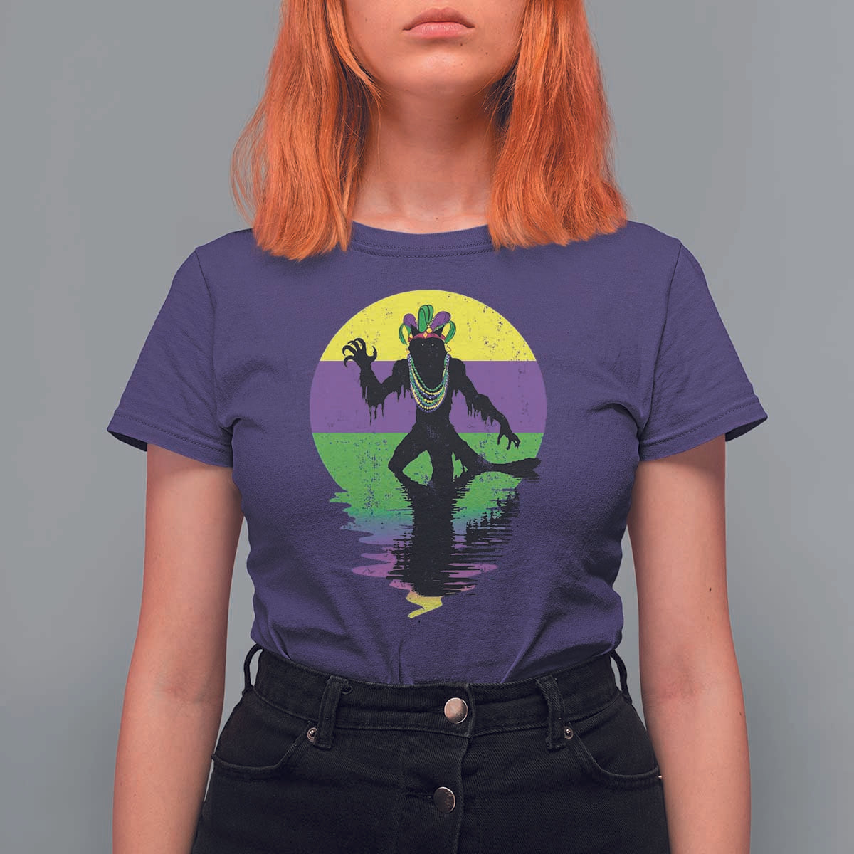 Funny Mardi Gras Rougarou T Shirt For Women Beads Carnival Cryptids Of Louisiana