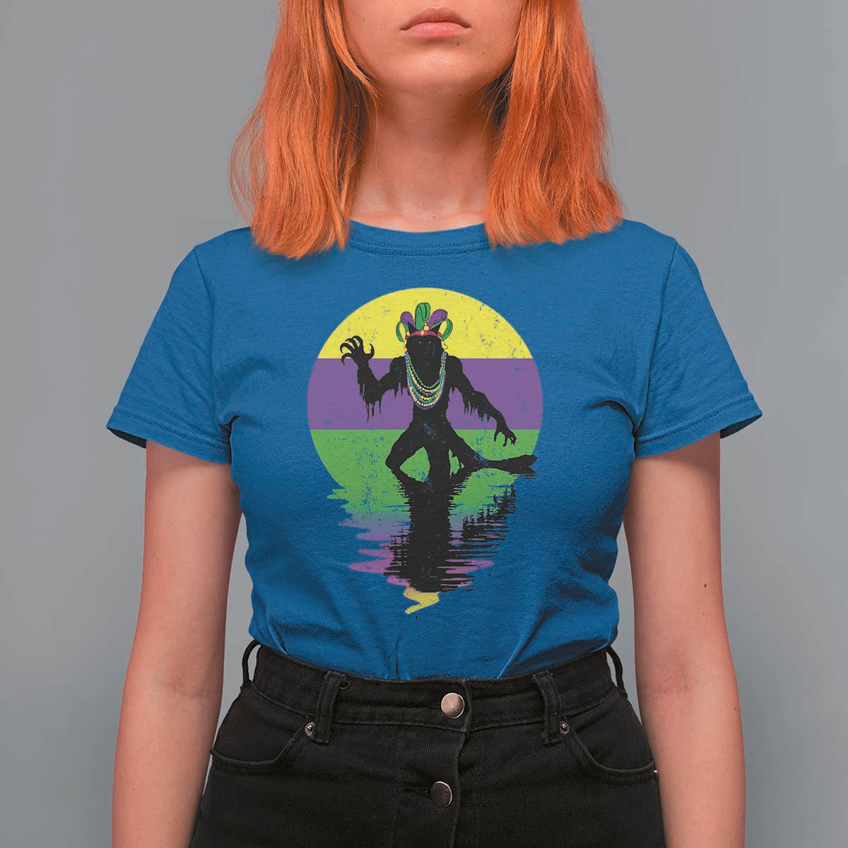 Funny Mardi Gras Rougarou T Shirt For Women Beads Carnival Cryptids Of Louisiana