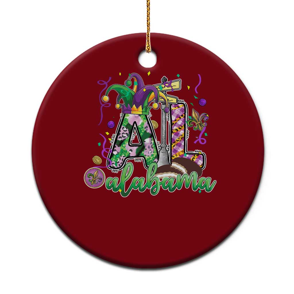Funny Mardi Gras In Alabama AL Ceramic Ornament Moon Pie Jester Hat