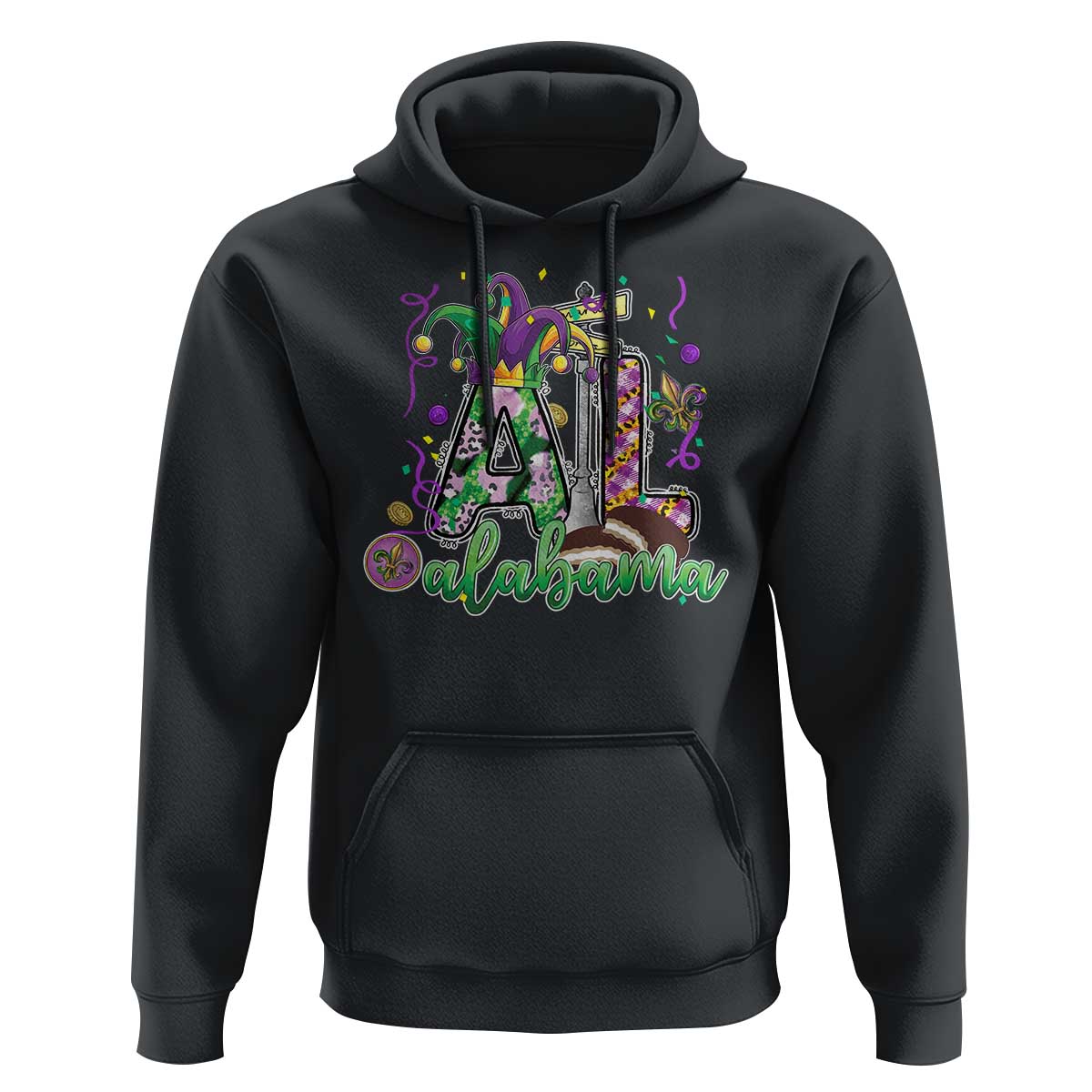 Funny Mardi Gras In Alabama AL Hoodie Moon Pie Jester Hat