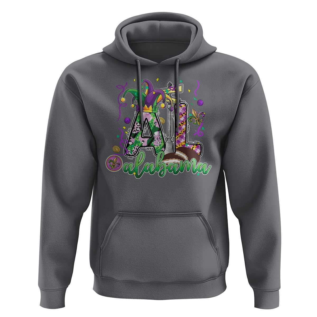 Funny Mardi Gras In Alabama AL Hoodie Moon Pie Jester Hat
