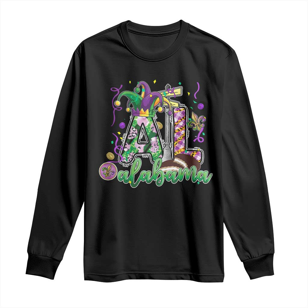 Funny Mardi Gras In Alabama AL Long Sleeve Shirt Moon Pie Jester Hat
