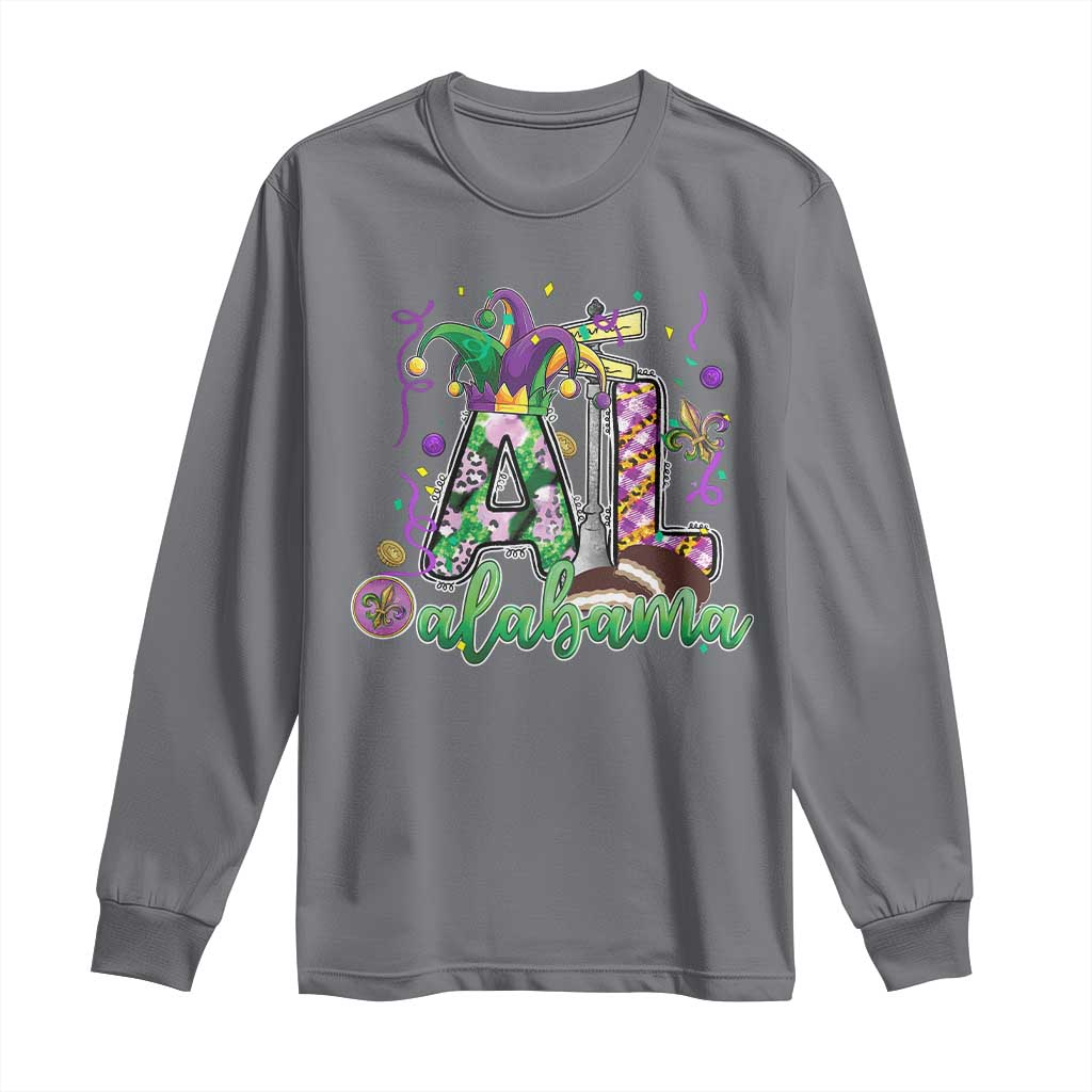 Funny Mardi Gras In Alabama AL Long Sleeve Shirt Moon Pie Jester Hat