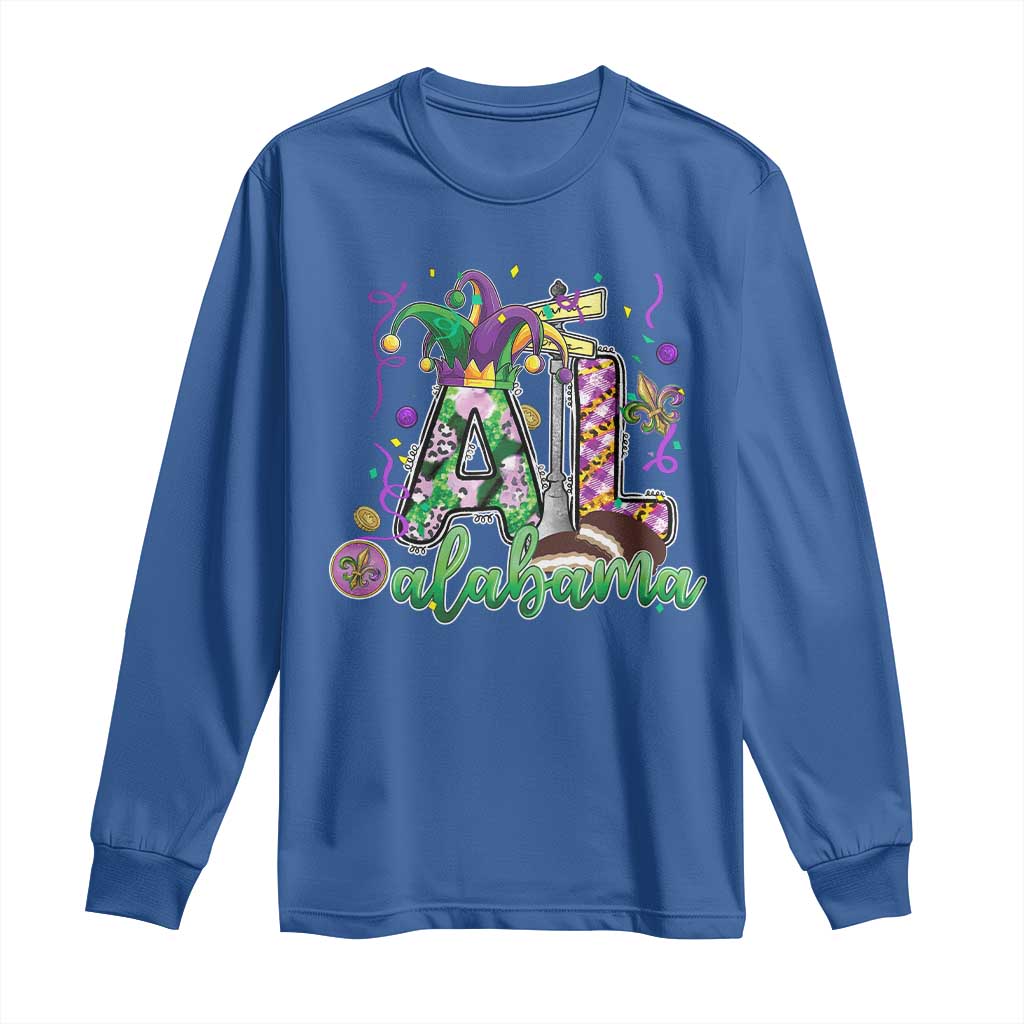 Funny Mardi Gras In Alabama AL Long Sleeve Shirt Moon Pie Jester Hat