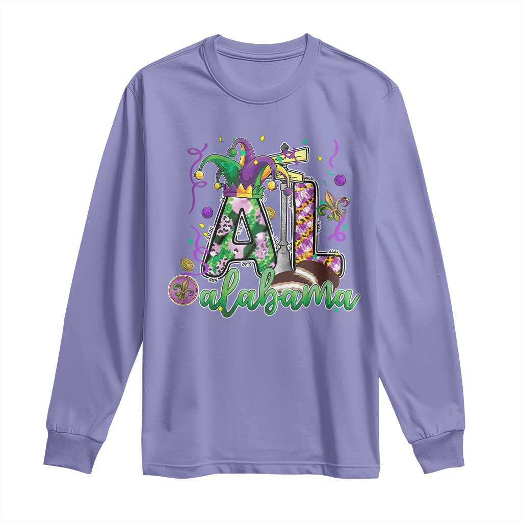 Funny Mardi Gras In Alabama AL Long Sleeve Shirt Moon Pie Jester Hat
