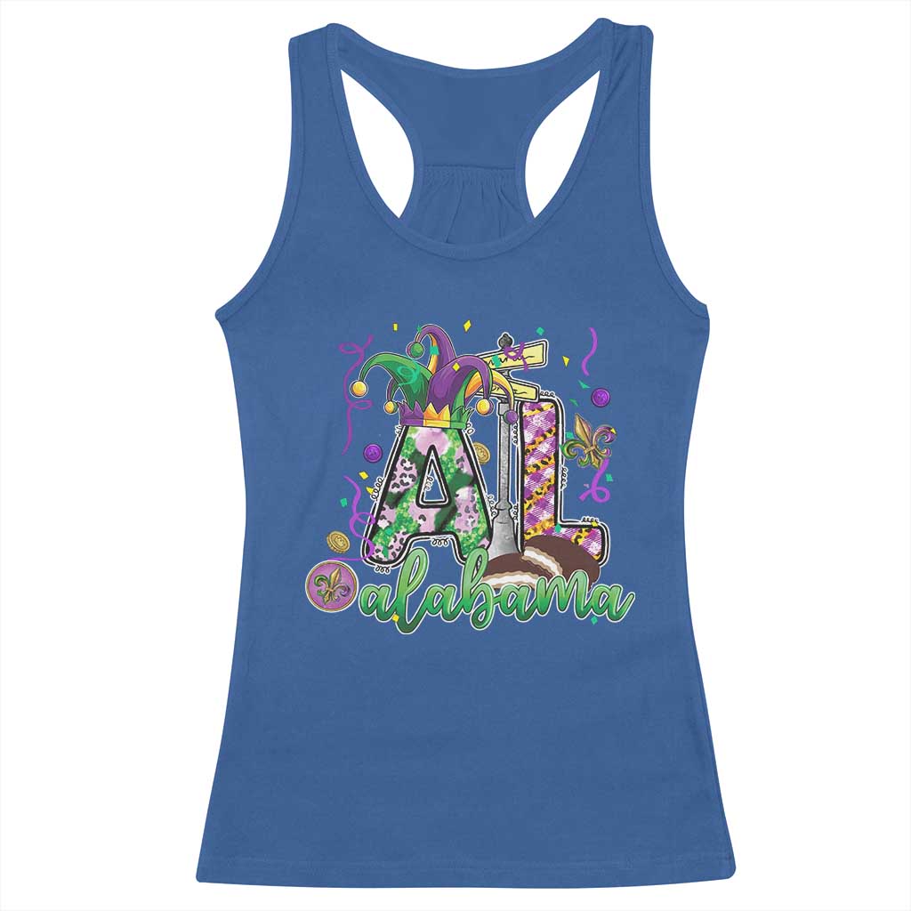 Funny Mardi Gras In Alabama AL Racerback Tank Top Moon Pie Jester Hat