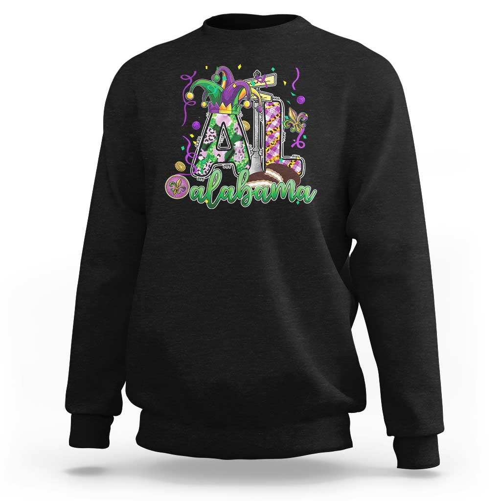 Funny Mardi Gras In Alabama AL Sweatshirt Moon Pie Jester Hat