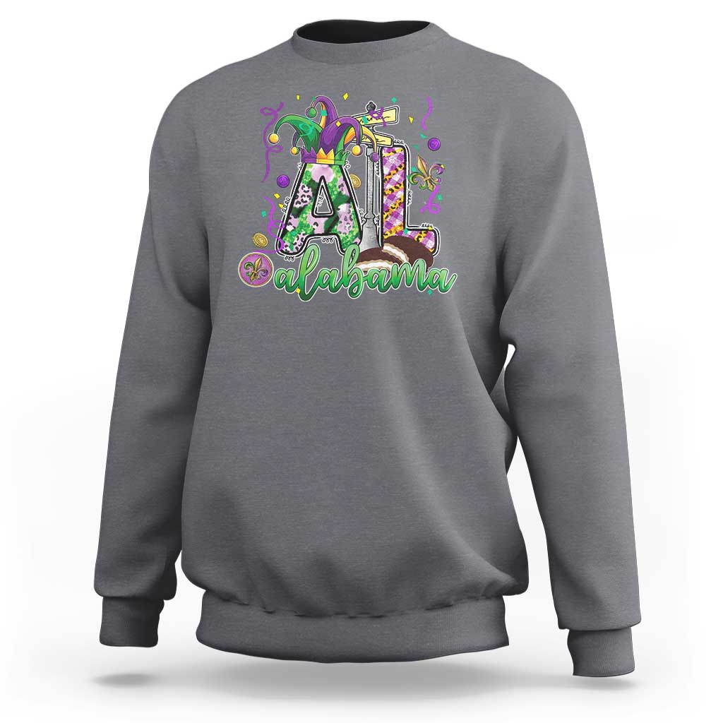Funny Mardi Gras In Alabama AL Sweatshirt Moon Pie Jester Hat