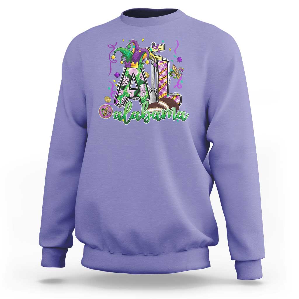 Funny Mardi Gras In Alabama AL Sweatshirt Moon Pie Jester Hat
