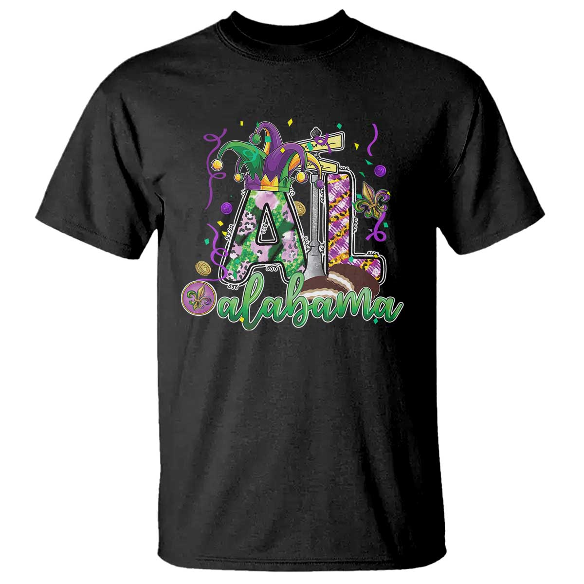 Funny Mardi Gras In Alabama AL T Shirt Moon Pie Jester Hat