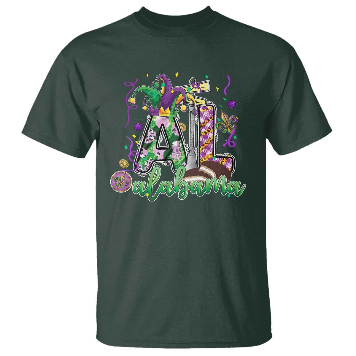 Funny Mardi Gras In Alabama AL T Shirt Moon Pie Jester Hat