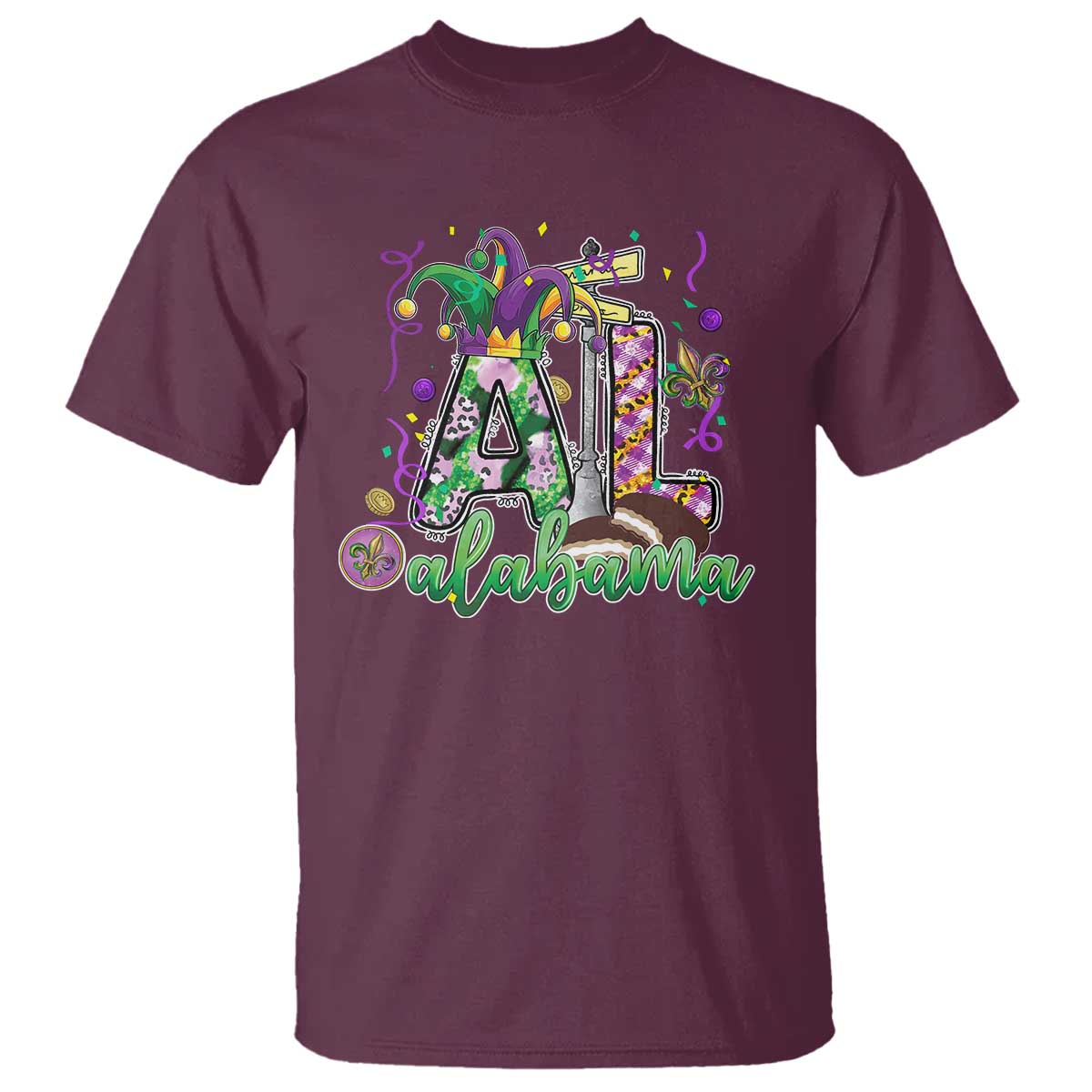 Funny Mardi Gras In Alabama AL T Shirt Moon Pie Jester Hat