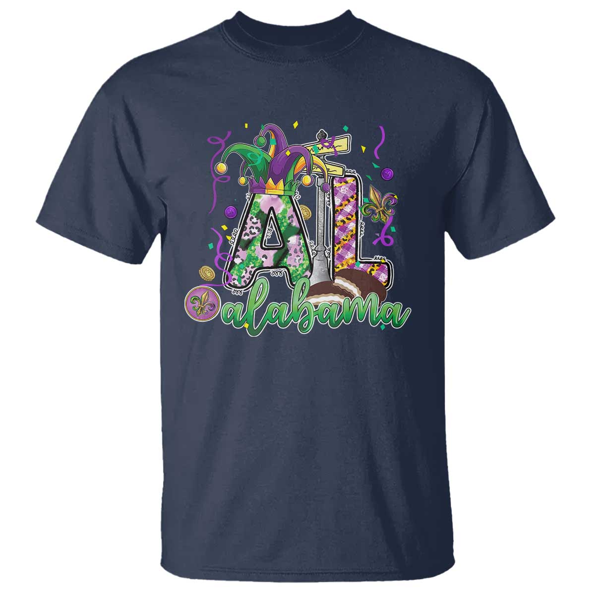 Funny Mardi Gras In Alabama AL T Shirt Moon Pie Jester Hat