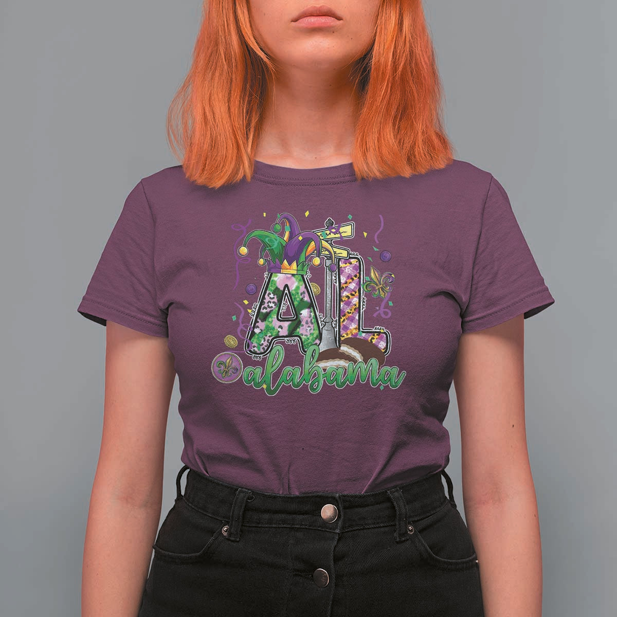 Funny Mardi Gras In Alabama AL T Shirt For Women Moon Pie Jester Hat