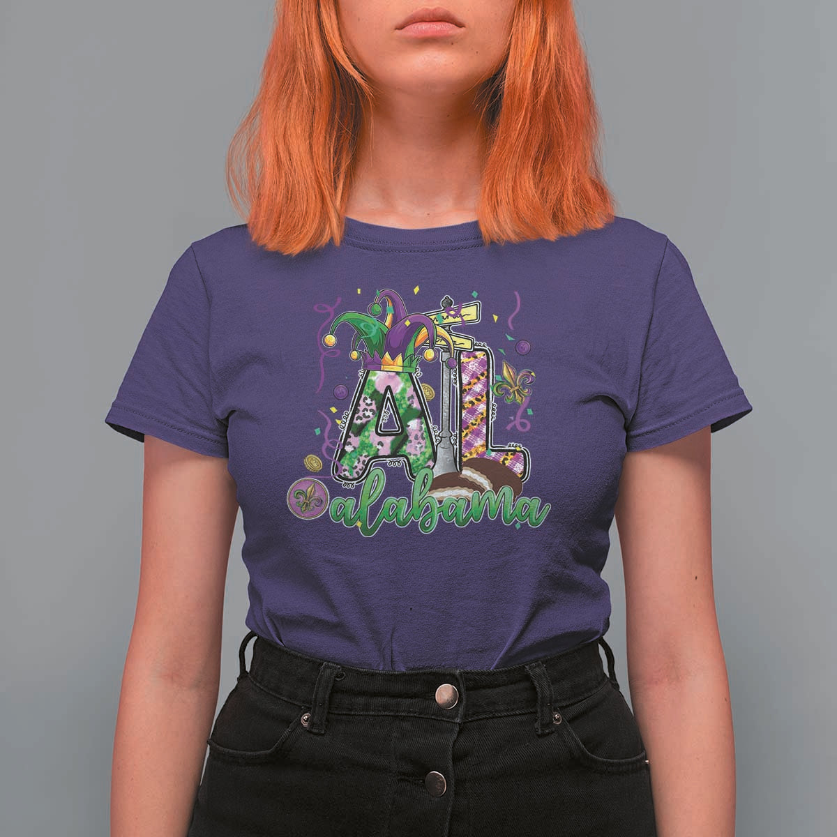 Funny Mardi Gras In Alabama AL T Shirt For Women Moon Pie Jester Hat