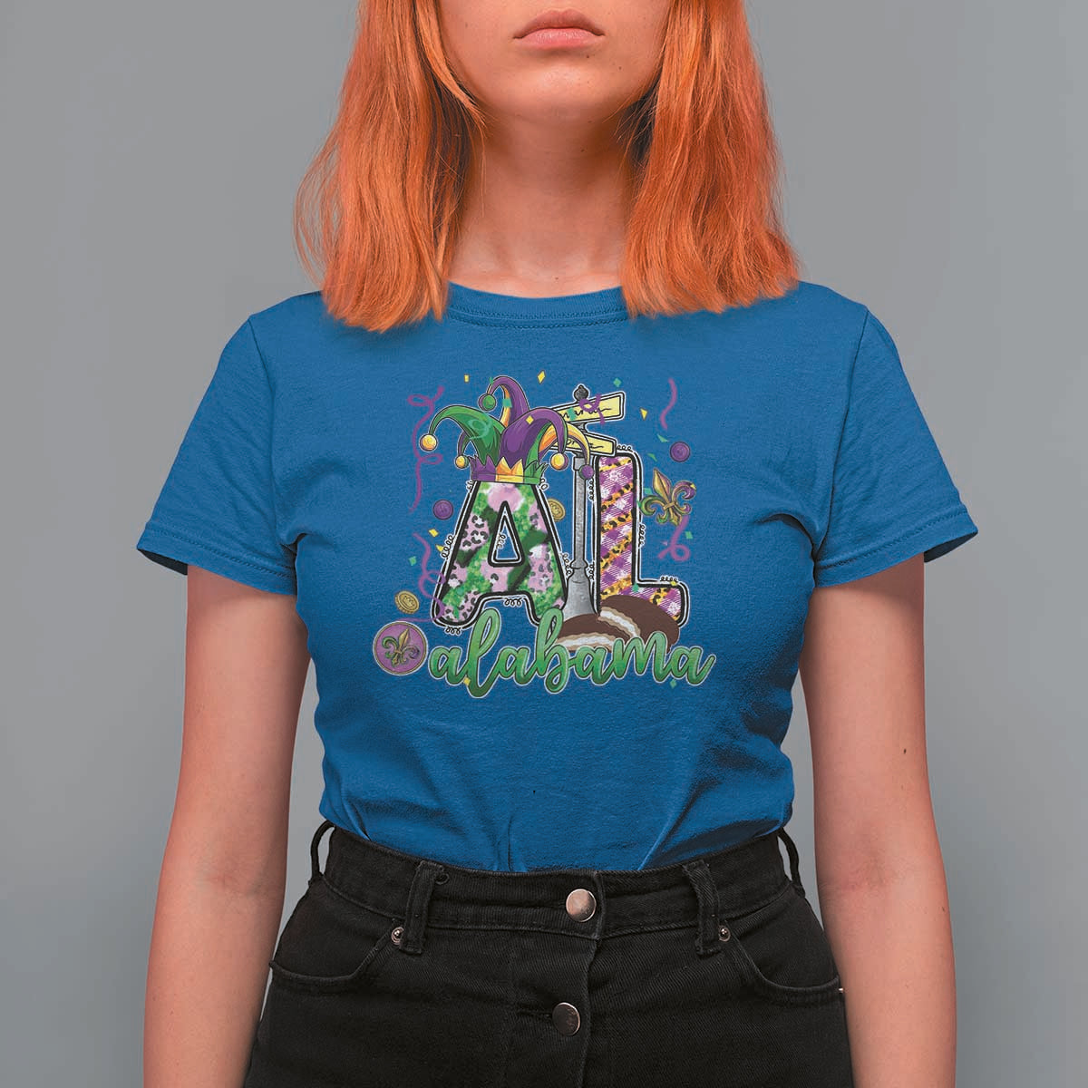 Funny Mardi Gras In Alabama AL T Shirt For Women Moon Pie Jester Hat