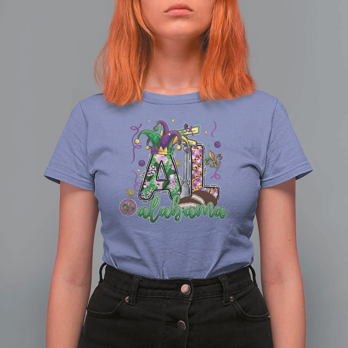 Funny Mardi Gras In Alabama AL T Shirt For Women Moon Pie Jester Hat
