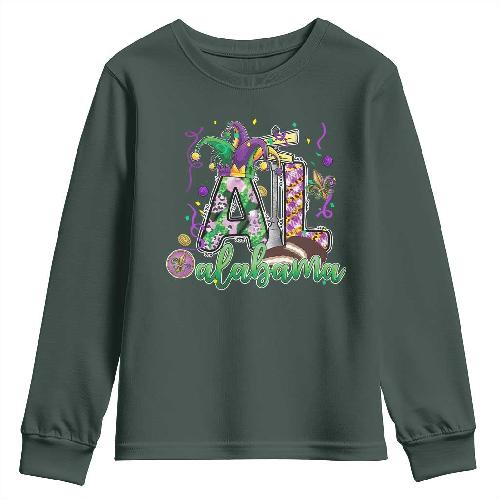 Funny Mardi Gras In Alabama AL Youth Sweatshirt Moon Pie Jester Hat