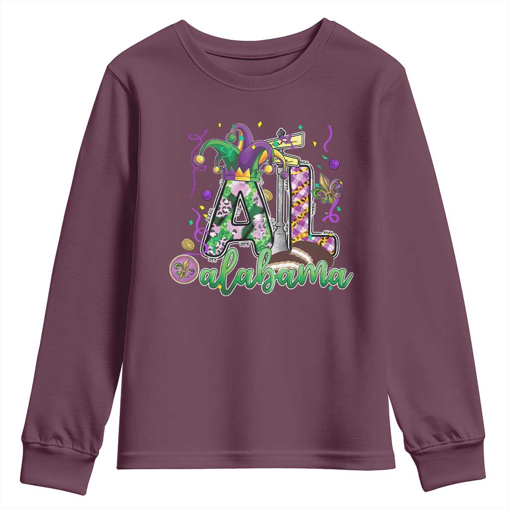 Funny Mardi Gras In Alabama AL Youth Sweatshirt Moon Pie Jester Hat
