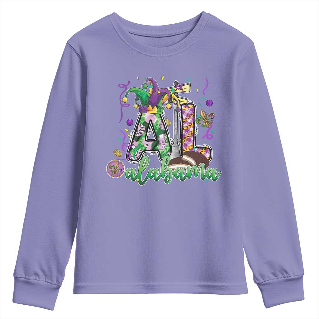 Funny Mardi Gras In Alabama AL Youth Sweatshirt Moon Pie Jester Hat