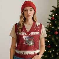 Funny Mardi Gras Louisiana V-Neck Knit Sweater Vest I Just Want To Be Loved Bayou Crawfish Beads