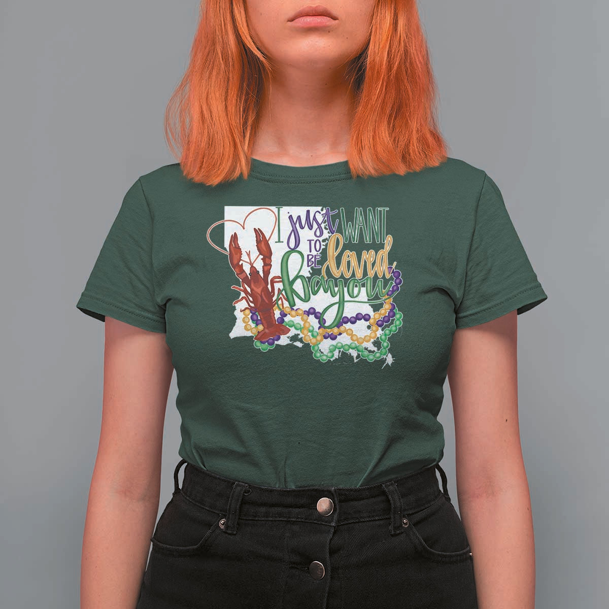Funny Mardi Gras Louisiana T Shirt For Women I Just Want To Be Loved Bayou Crawfish Beads