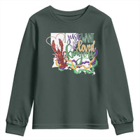 Funny Mardi Gras Louisiana Youth Sweatshirt I Just Want To Be Loved Bayou Crawfish Beads