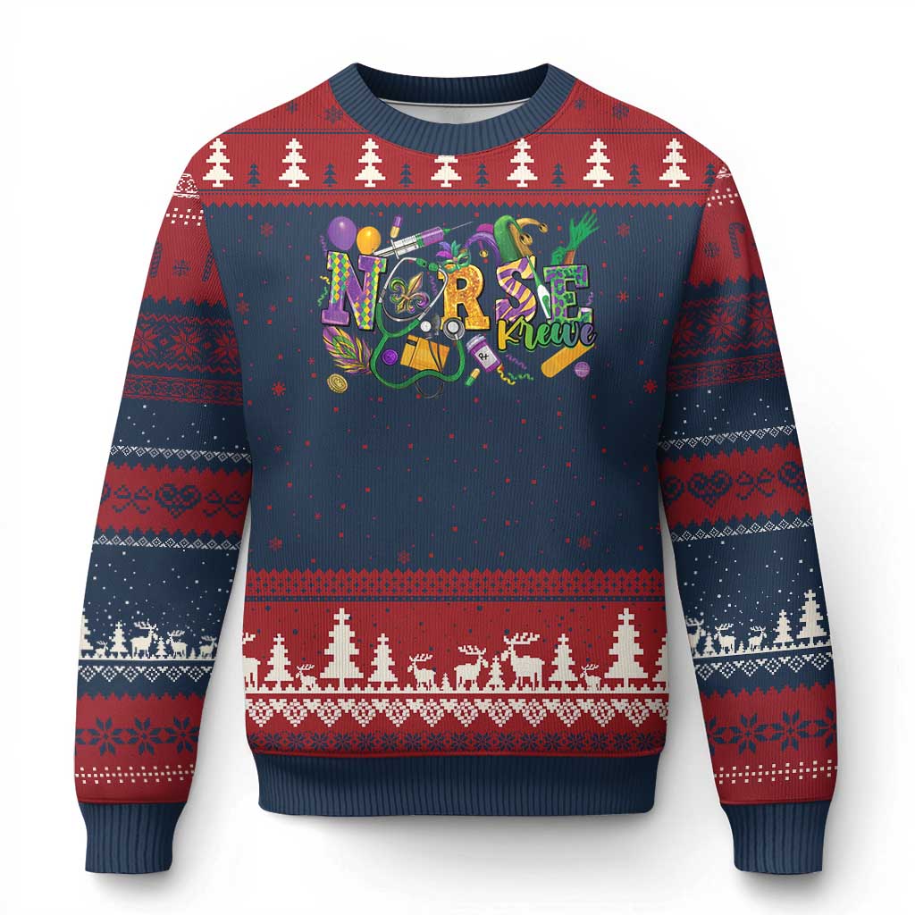 Funny Mardi Gras Nurse Krewe Healthcare Ugly Christmas Sweater