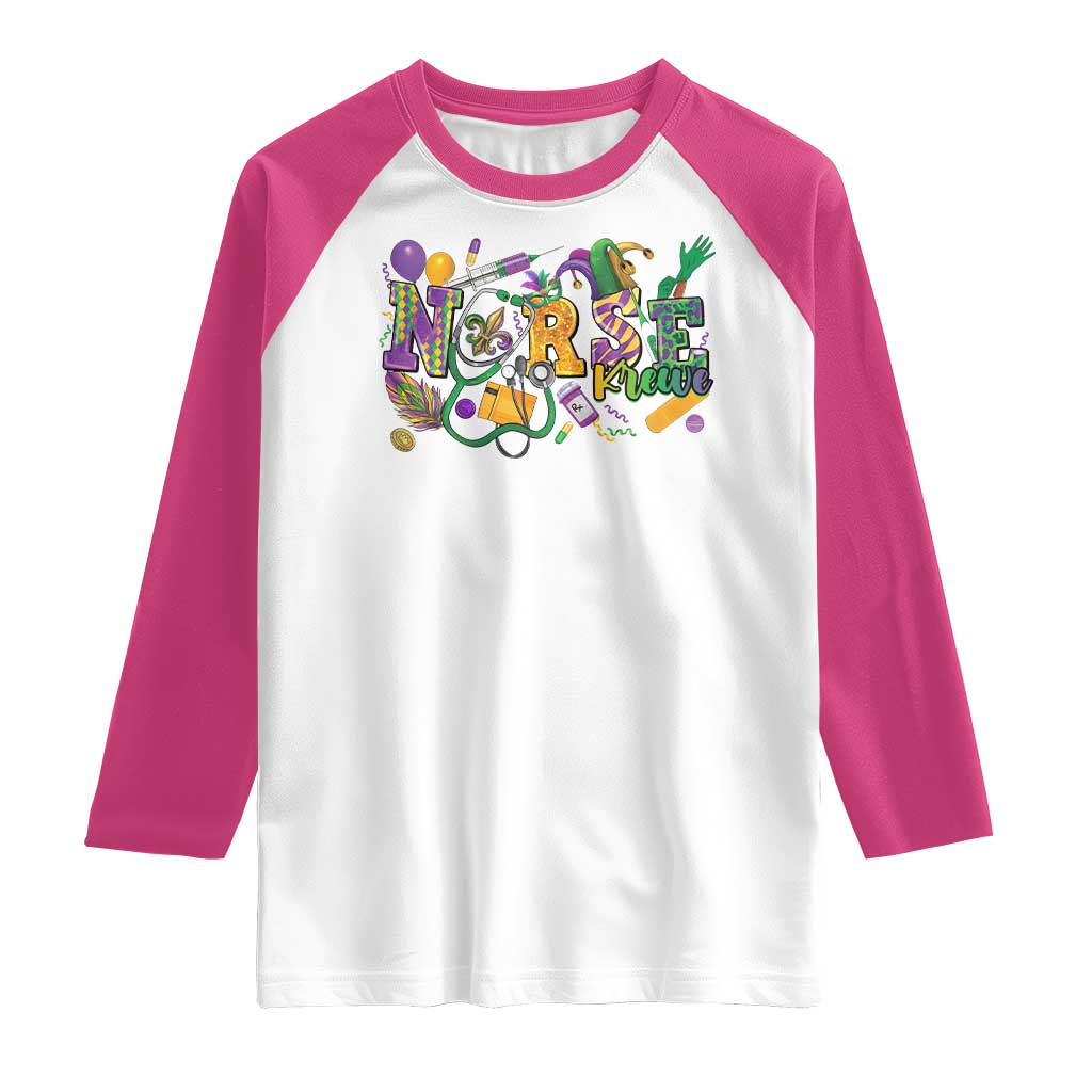 Funny Mardi Gras Nurse Krewe Healthcare Raglan Shirt