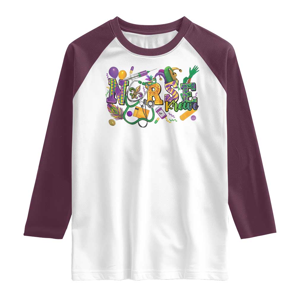 Funny Mardi Gras Nurse Krewe Healthcare Raglan Shirt