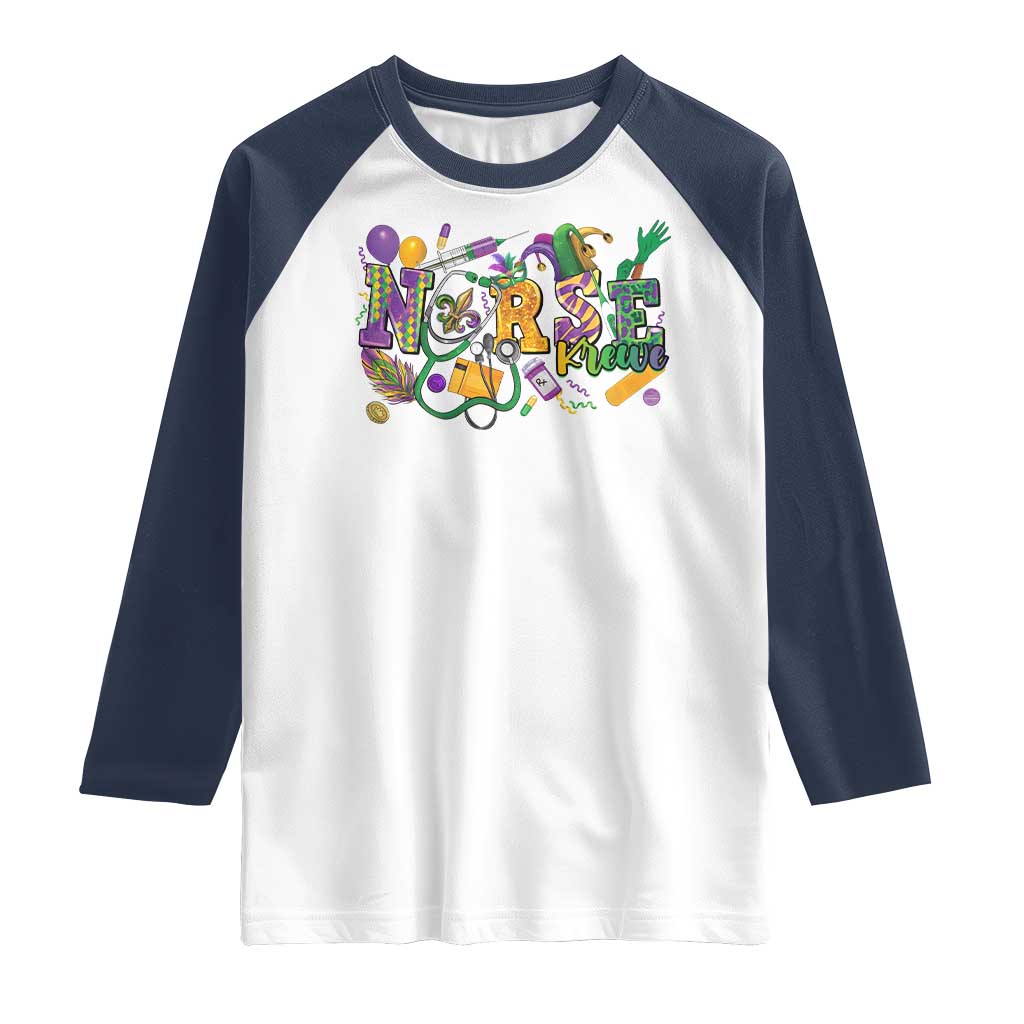 Funny Mardi Gras Nurse Krewe Healthcare Raglan Shirt