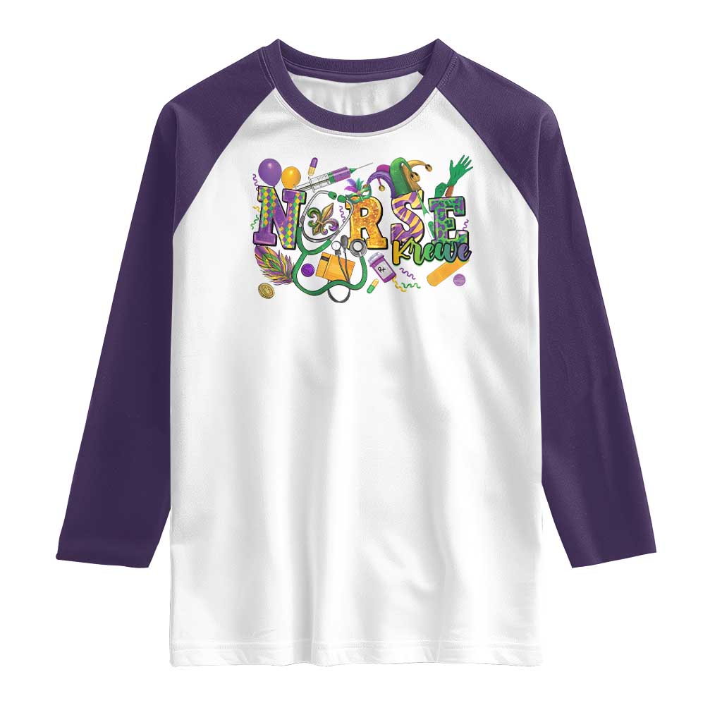 Funny Mardi Gras Nurse Krewe Healthcare Raglan Shirt
