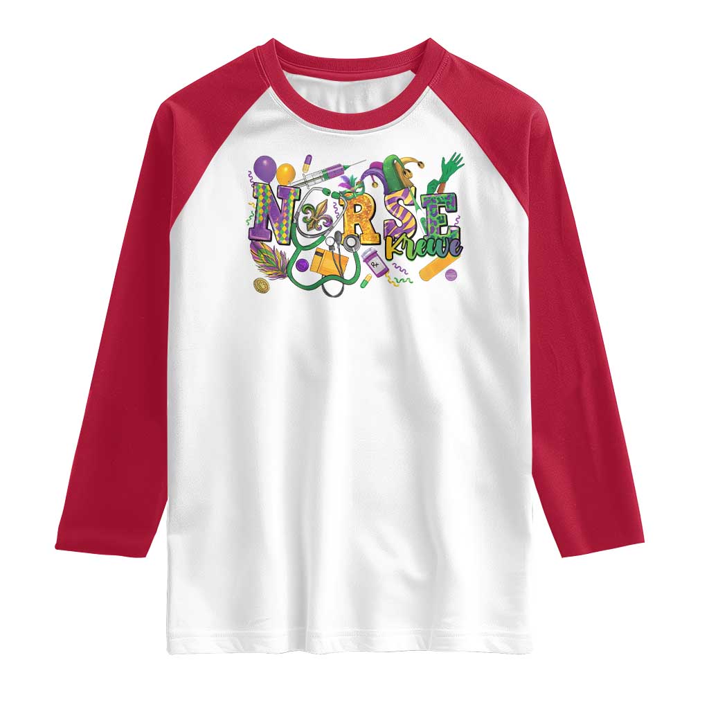 Funny Mardi Gras Nurse Krewe Healthcare Raglan Shirt