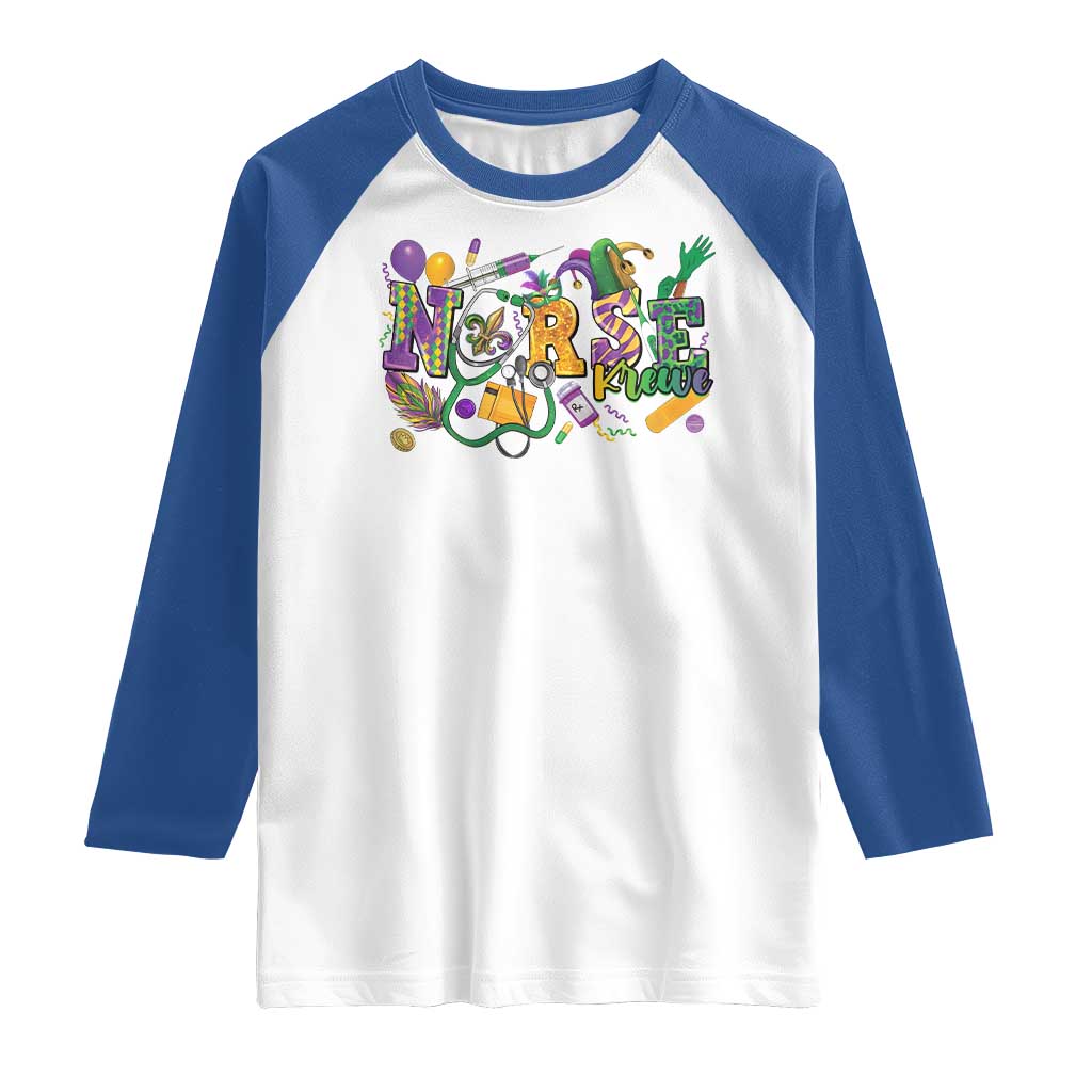 Funny Mardi Gras Nurse Krewe Healthcare Raglan Shirt