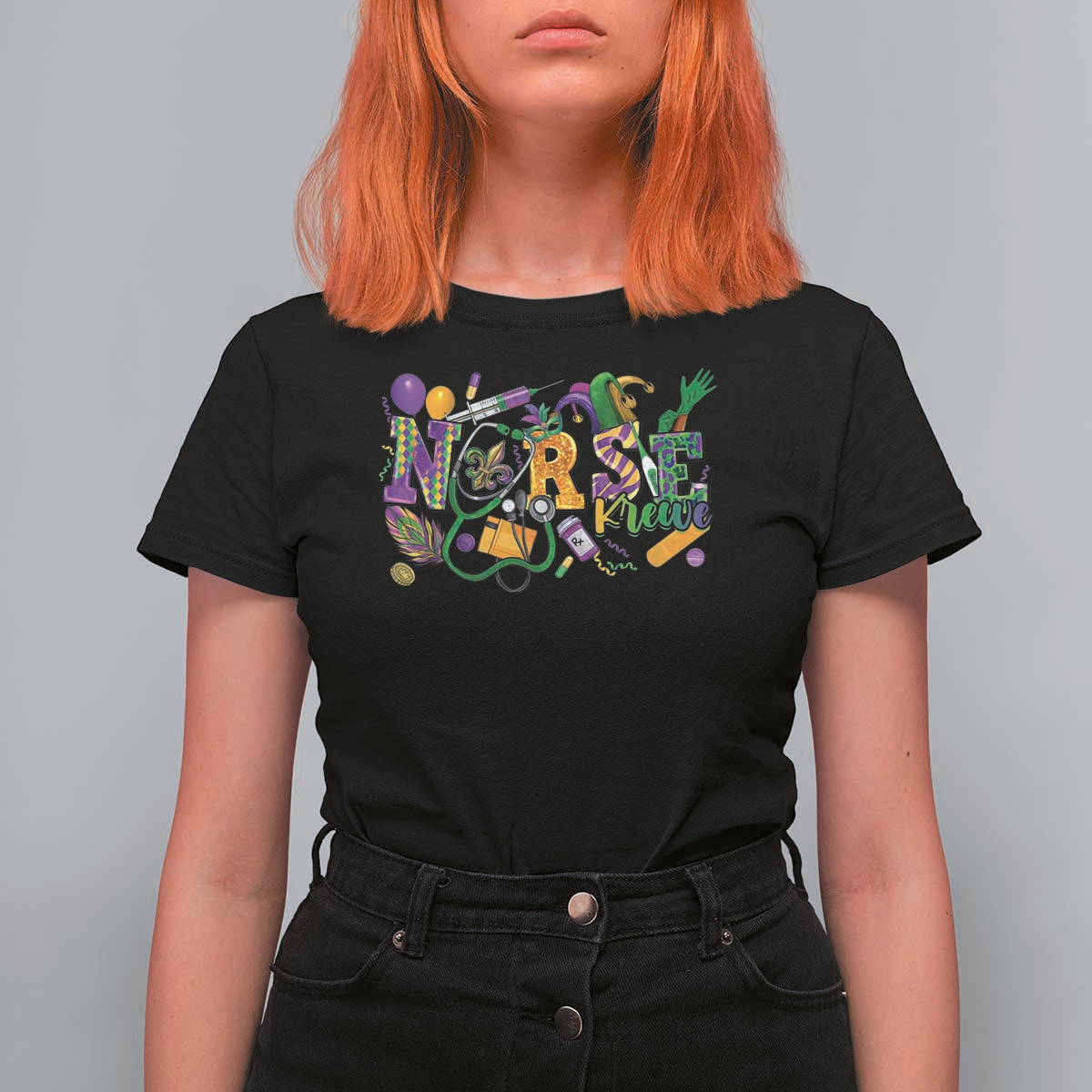 Funny Mardi Gras Nurse Krewe Healthcare T Shirt For Women