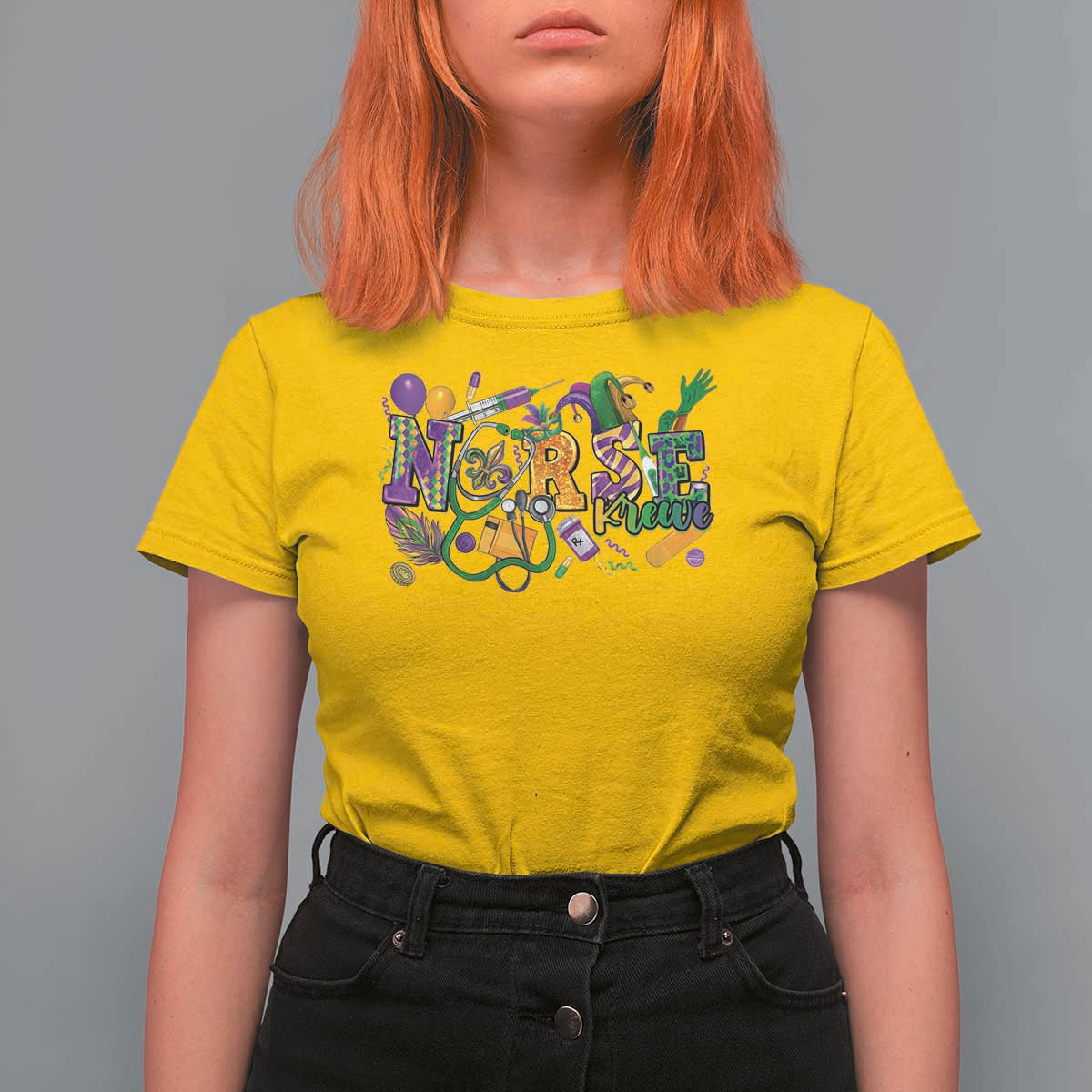 Funny Mardi Gras Nurse Krewe Healthcare T Shirt For Women