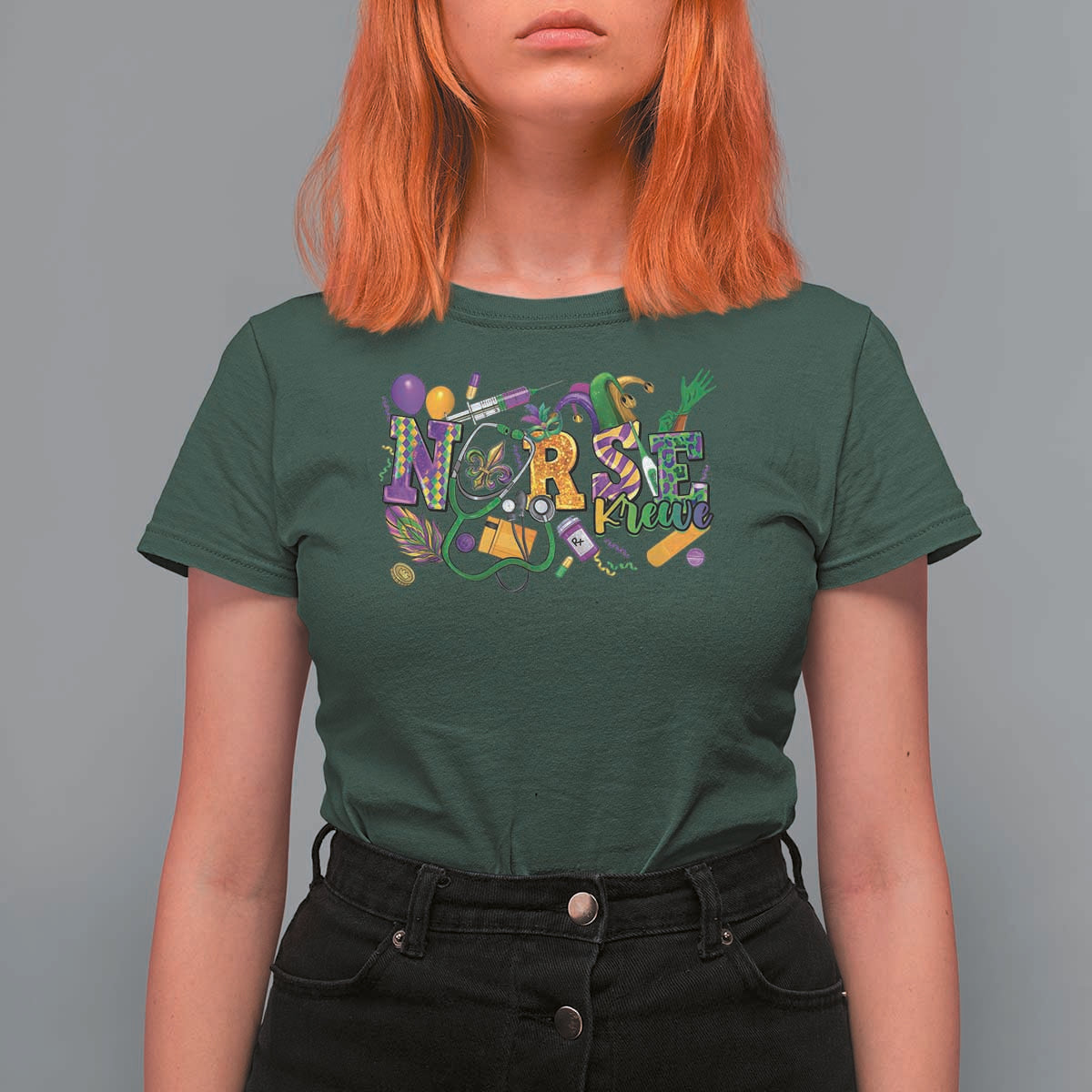 Funny Mardi Gras Nurse Krewe Healthcare T Shirt For Women