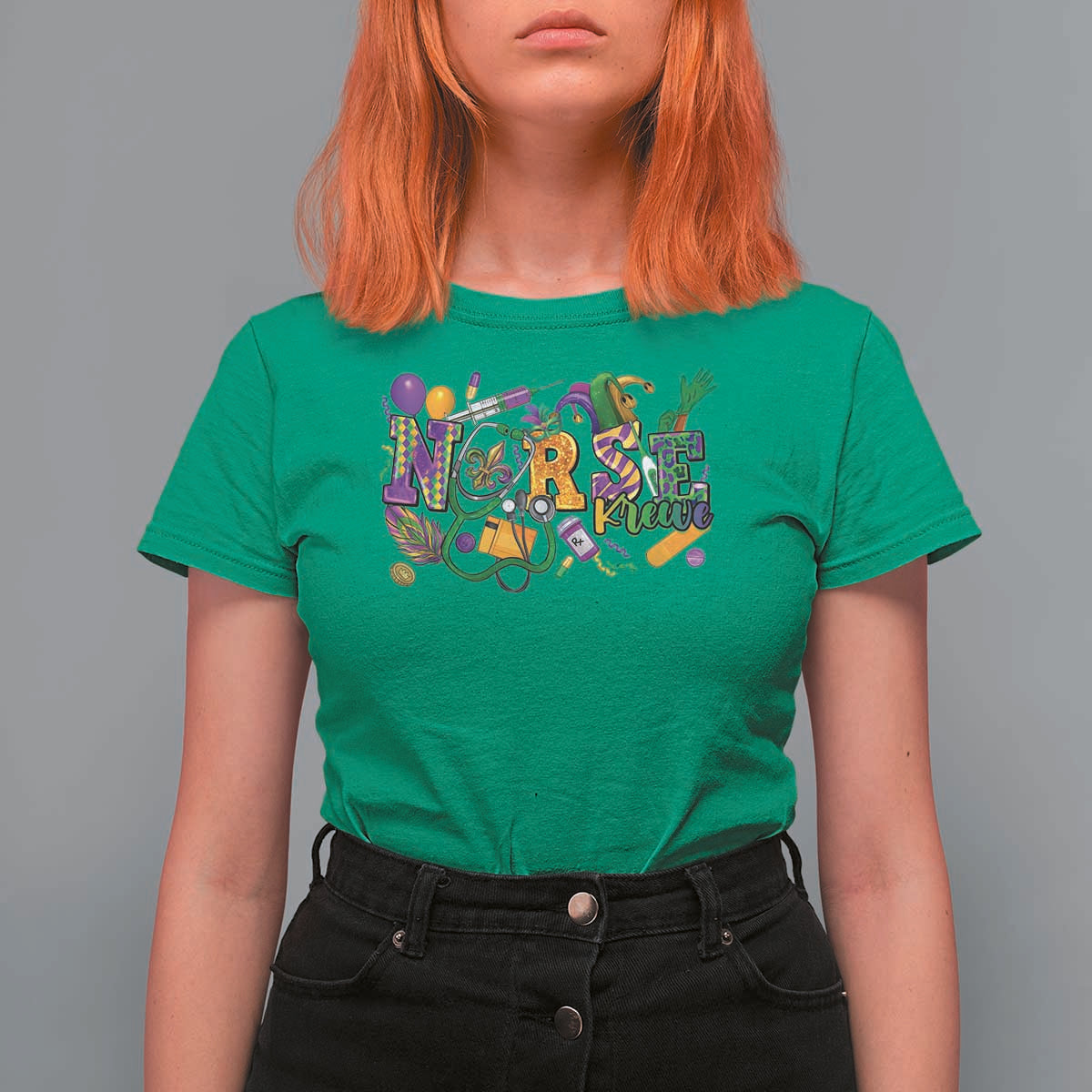 Funny Mardi Gras Nurse Krewe Healthcare T Shirt For Women