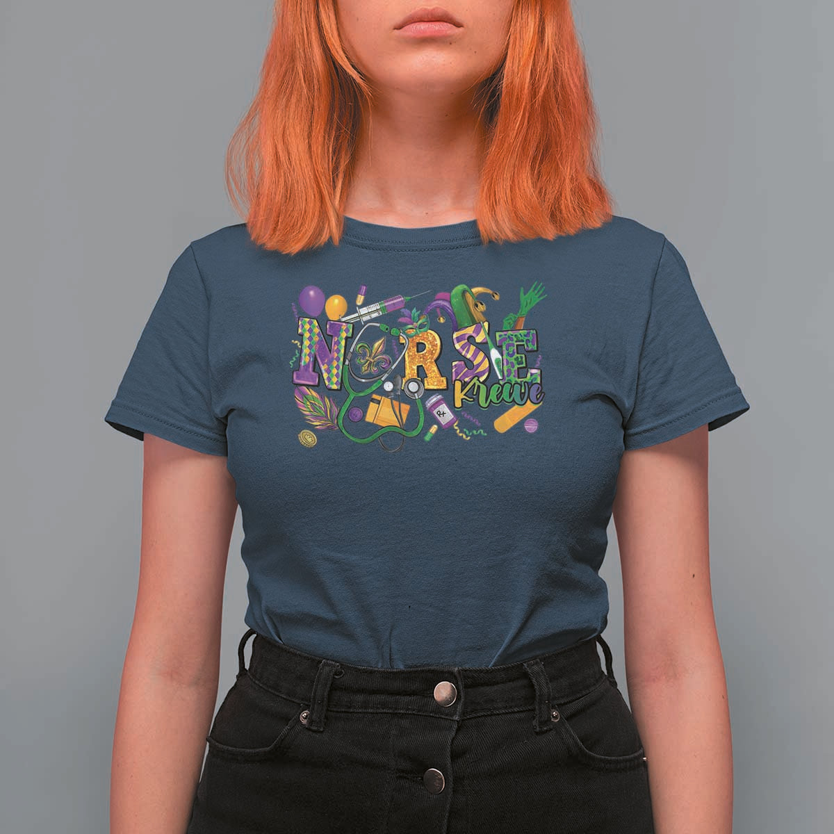Funny Mardi Gras Nurse Krewe Healthcare T Shirt For Women