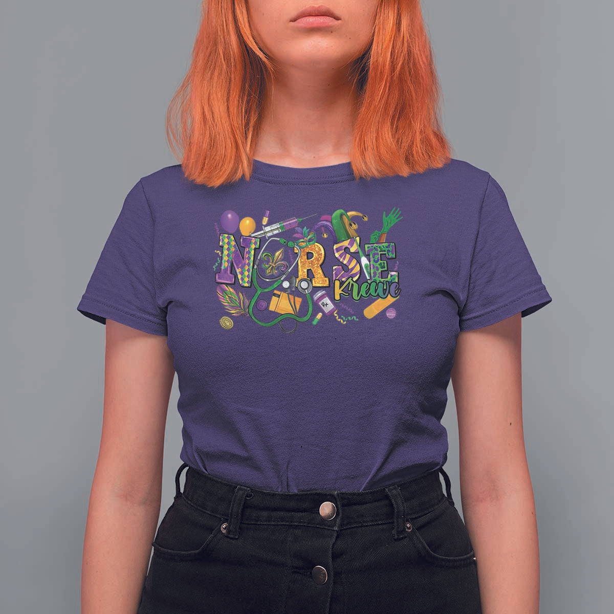 Funny Mardi Gras Nurse Krewe Healthcare T Shirt For Women