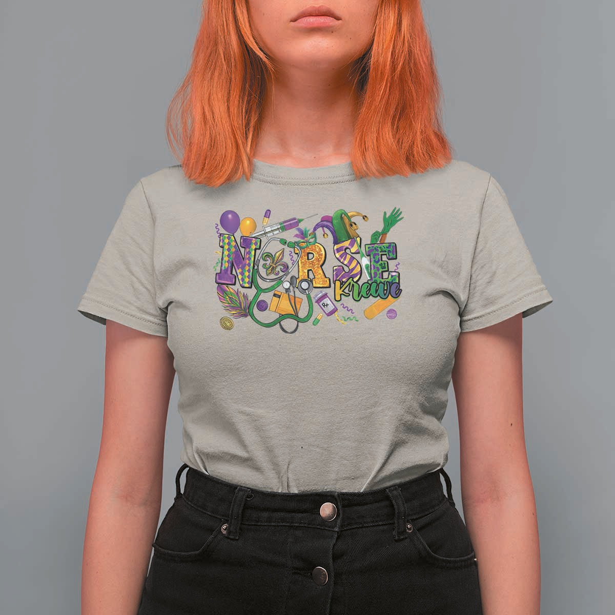Funny Mardi Gras Nurse Krewe Healthcare T Shirt For Women