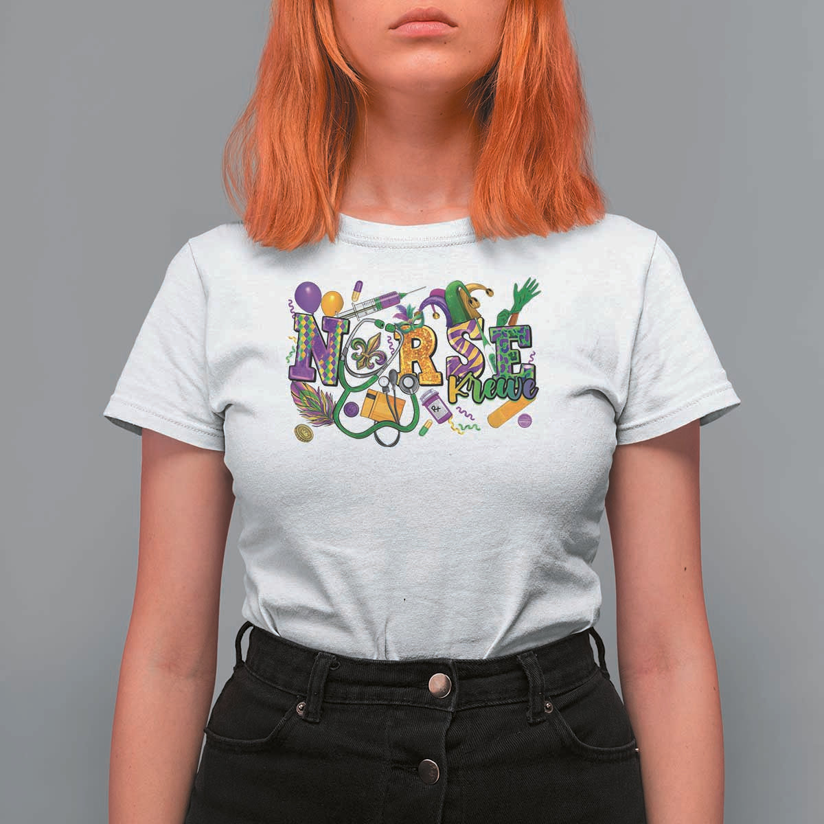 Funny Mardi Gras Nurse Krewe Healthcare T Shirt For Women