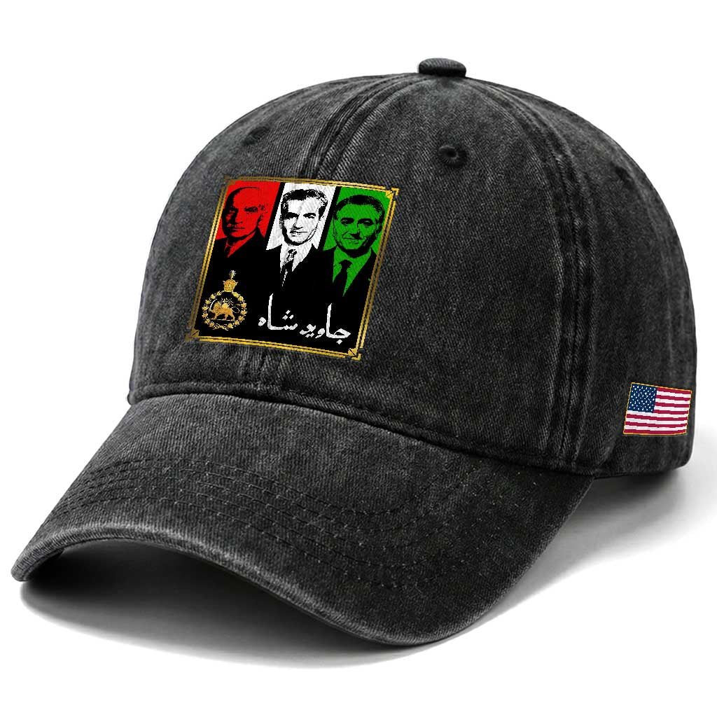 Pahlavi Kings of Iran Washed Cotton Baseball Cap Javid Shah Long live the King