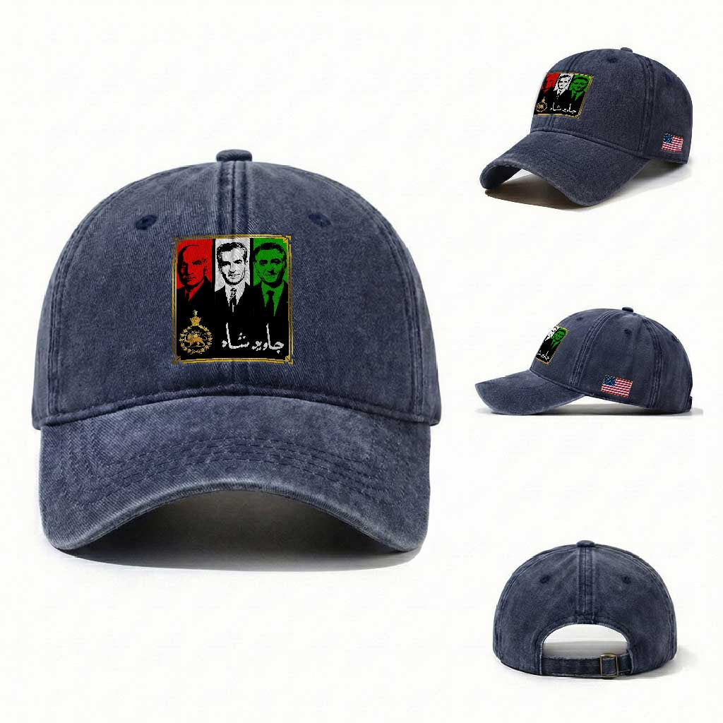 Pahlavi Kings of Iran Washed Cotton Baseball Cap Javid Shah Long live the King