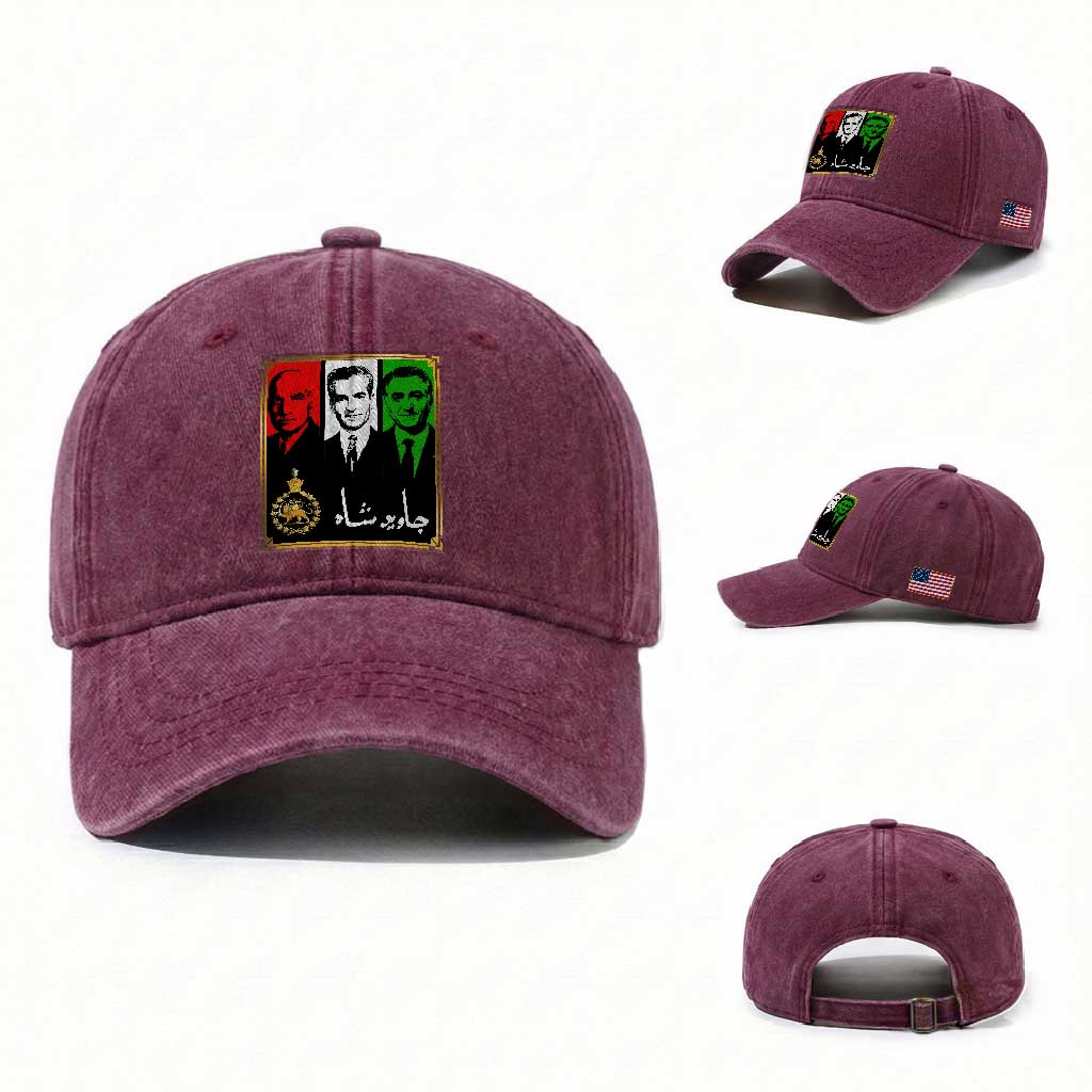 Pahlavi Kings of Iran Washed Cotton Baseball Cap Javid Shah Long live the King