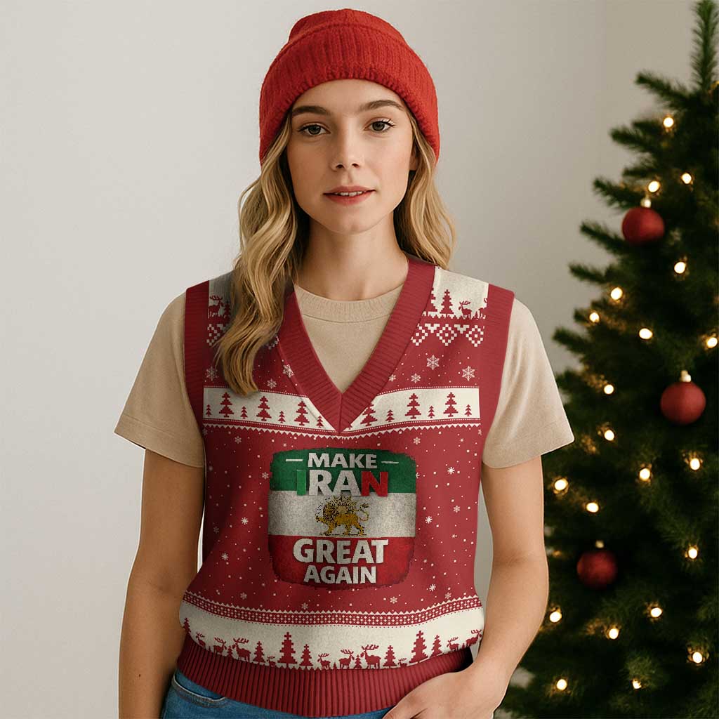 Make Iran Great Again V-Neck Knit Sweater Vest MIGA Vintage Persian Lion Flag