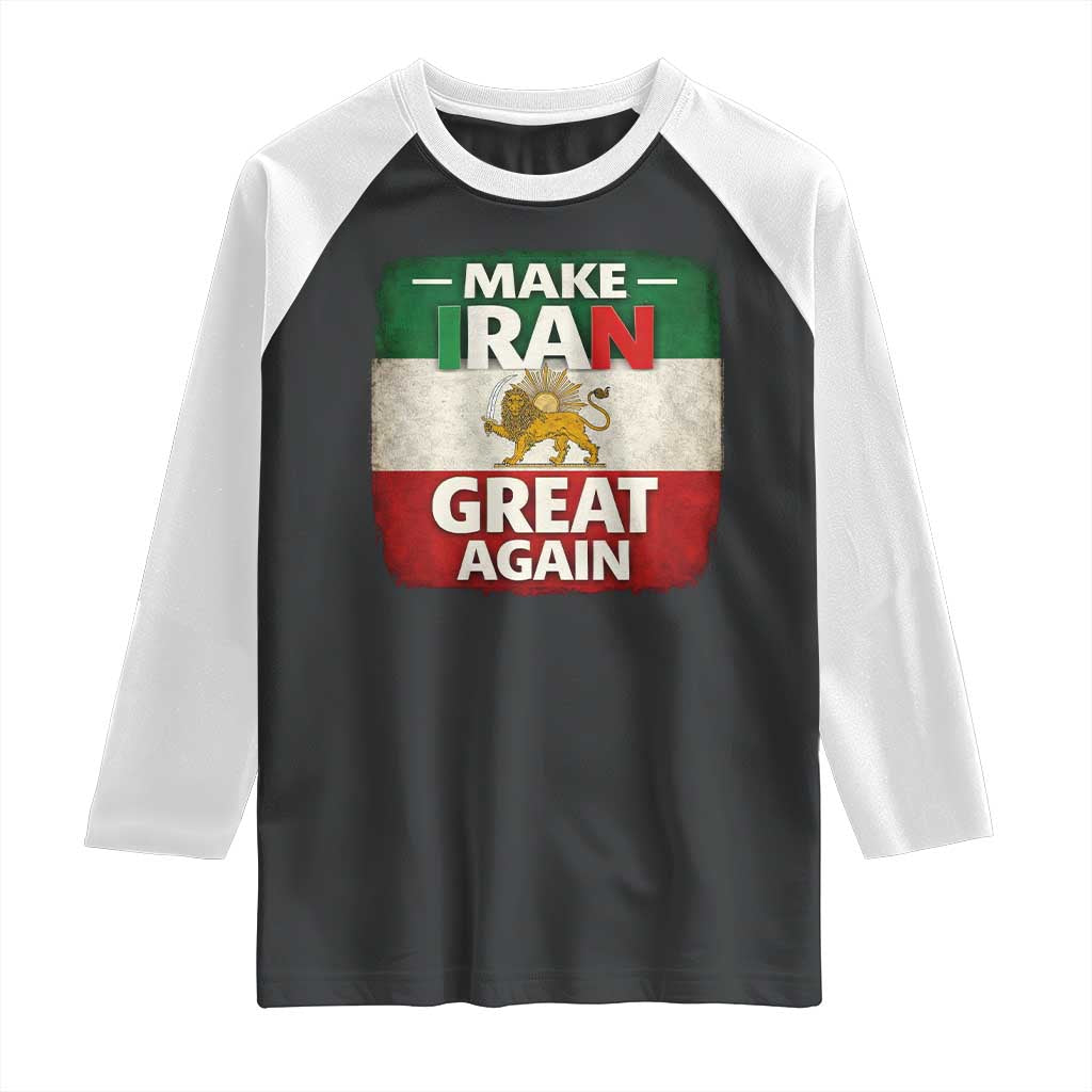 Make Iran Great Again Raglan Shirt MIGA Vintage Persian Lion Flag